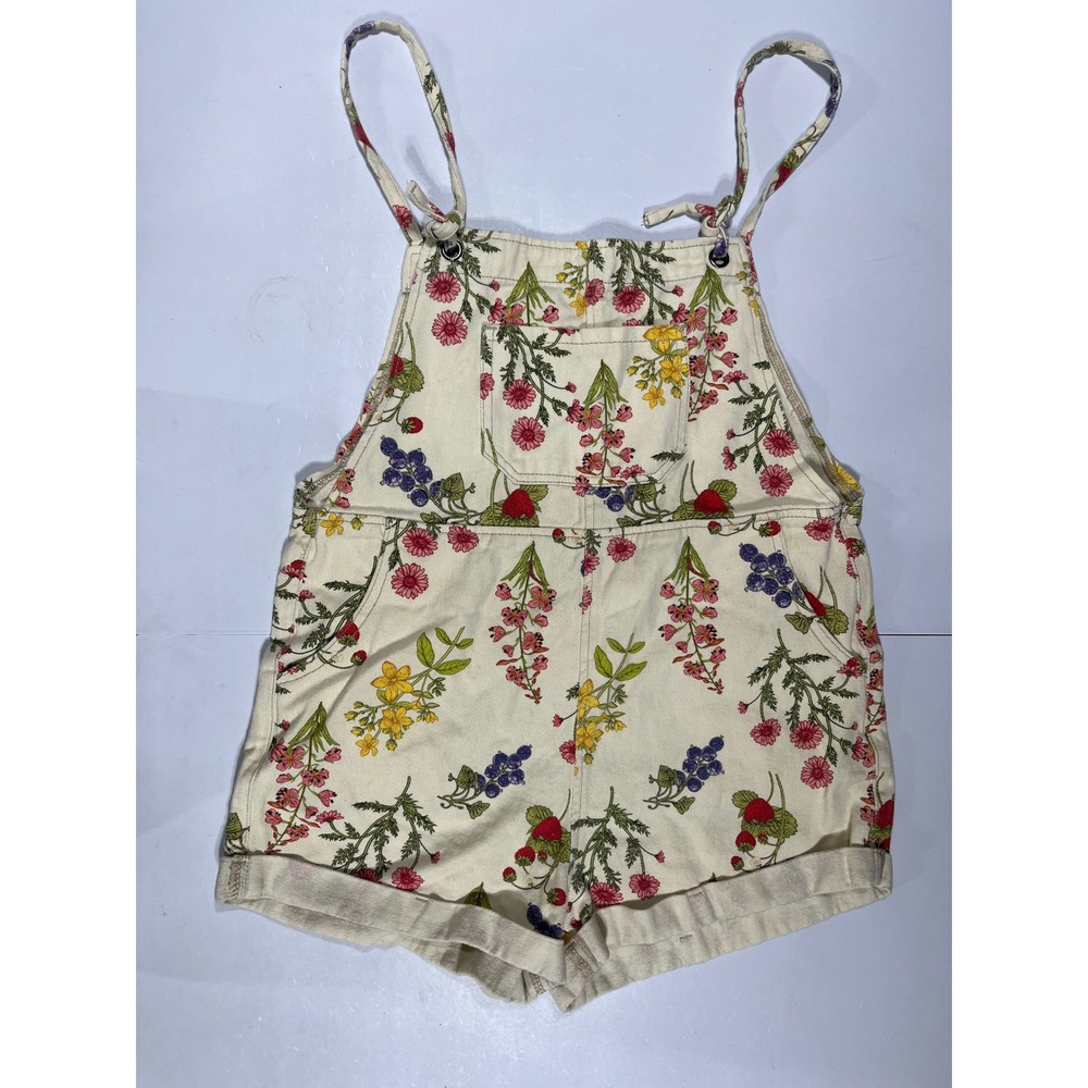 Cider 90s Gardening Floral Print Cotton Denim Short Overalls Small Cottagecore